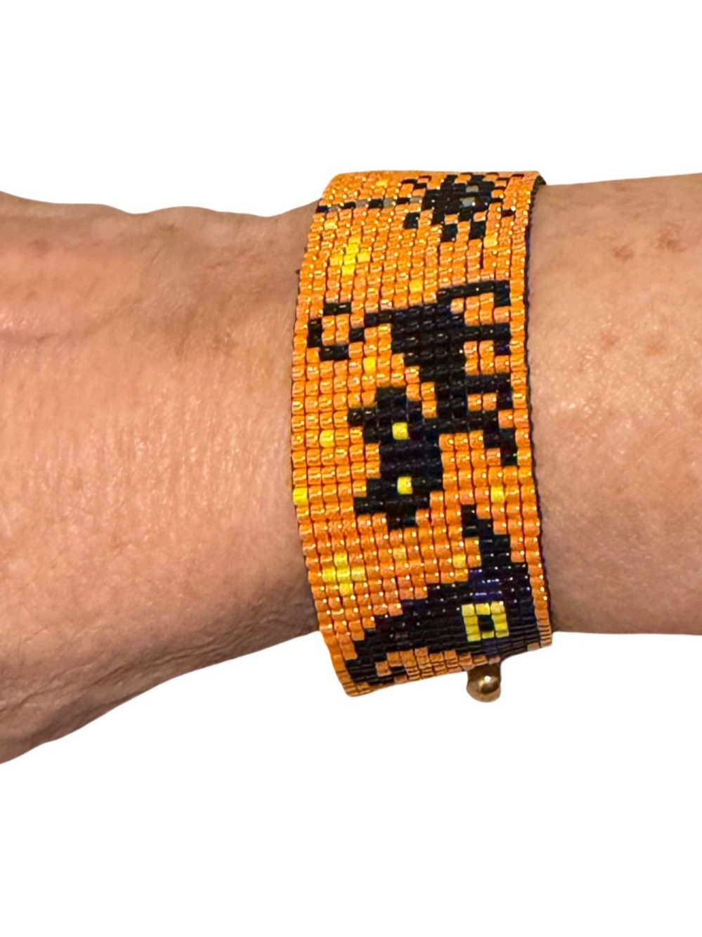 Handmade Orange Halloween Beaded Bracelet - Adjustable - Picture 4 of 4
